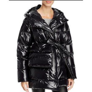 Bacon Goose Down Puffer Coat Black Women’s Large Belt NWT $900